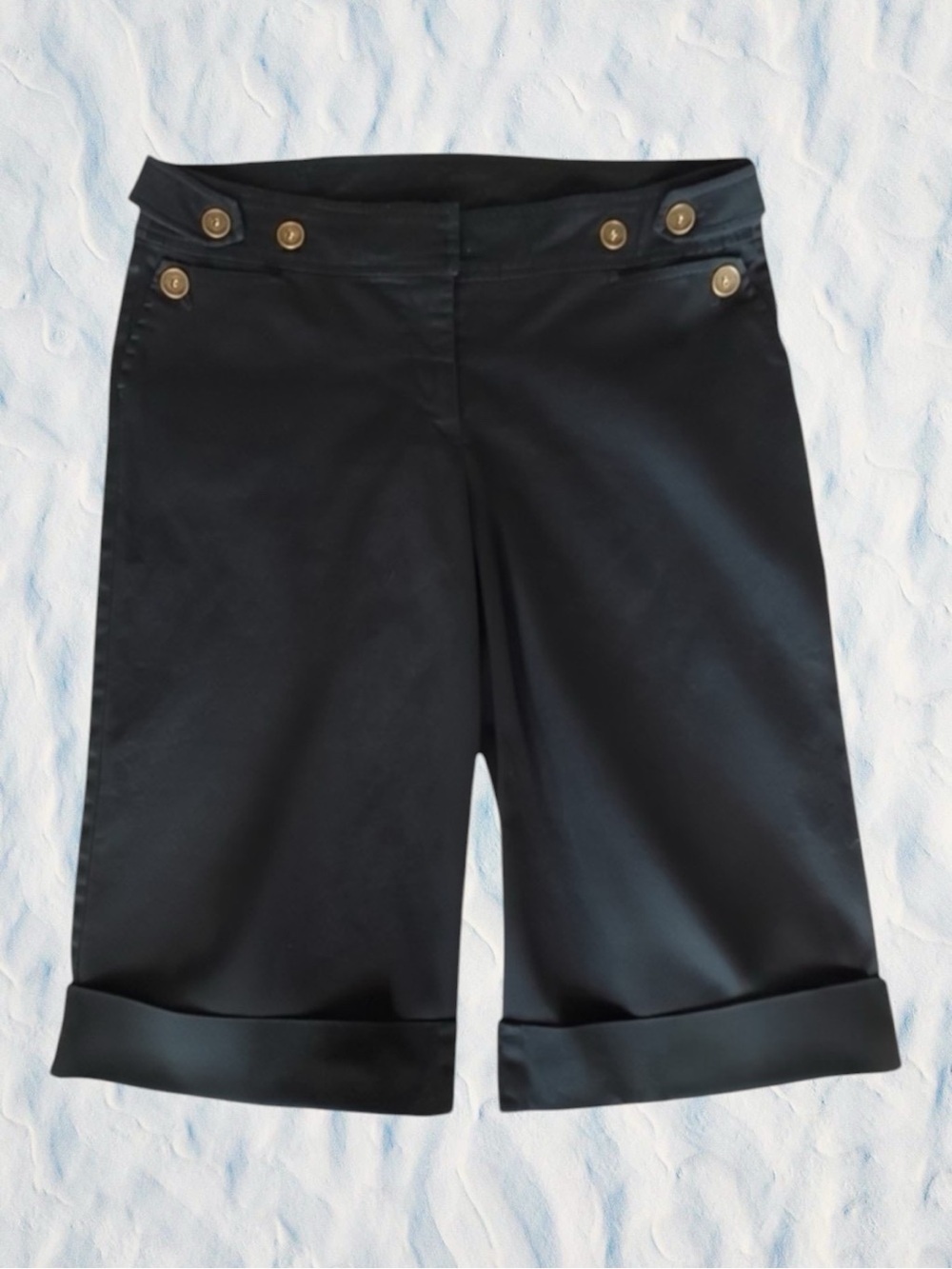 Rewind Bermuda Shorts Black Y2K Coastal Grandma Nautical Sailor Button Cuffed 9